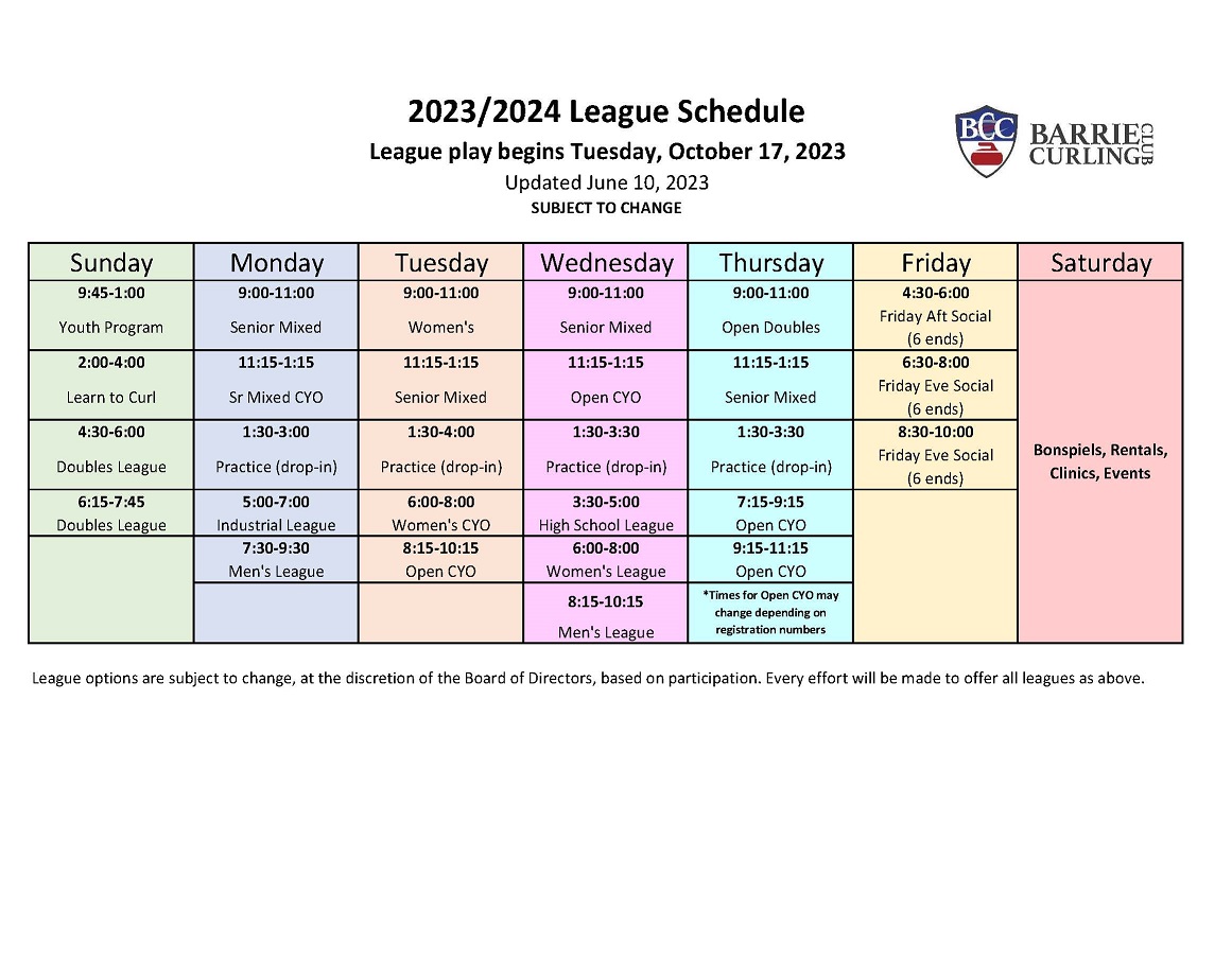BCC League Schedule 23 24