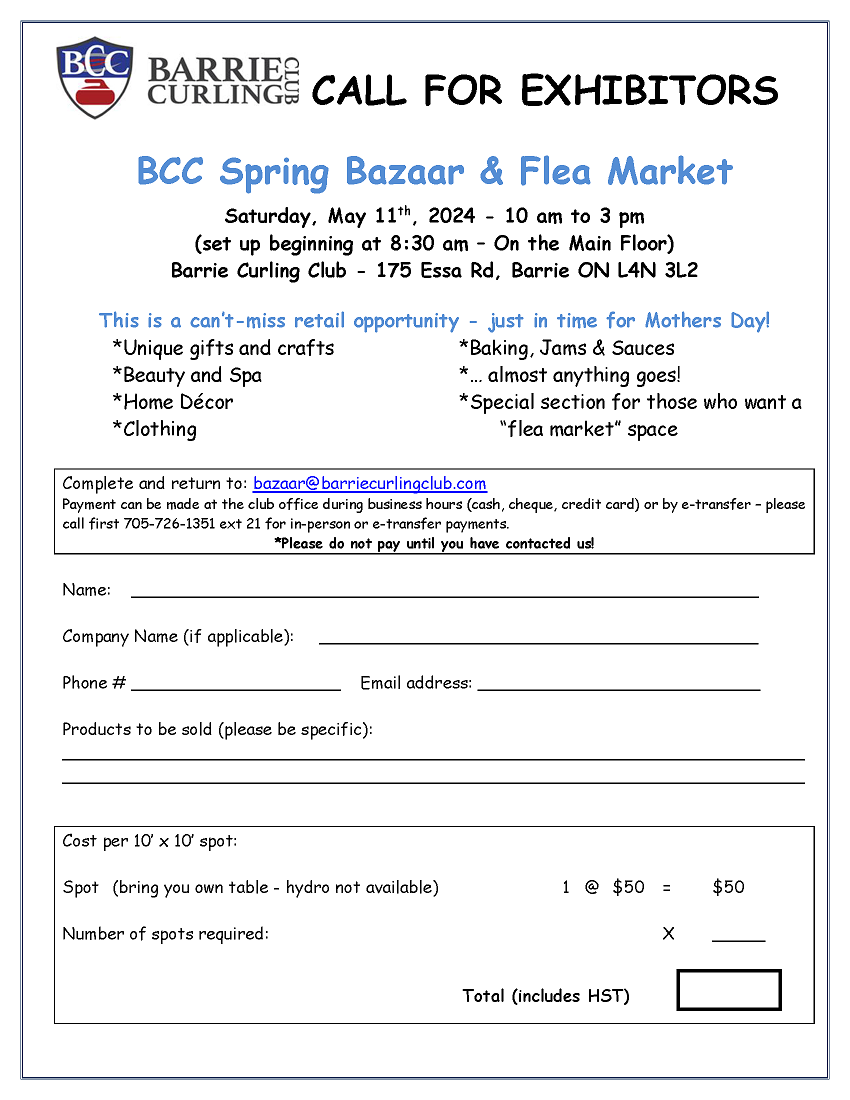 Vendor Registration form 2024 BCC Spring Bazaar Flea Market 1